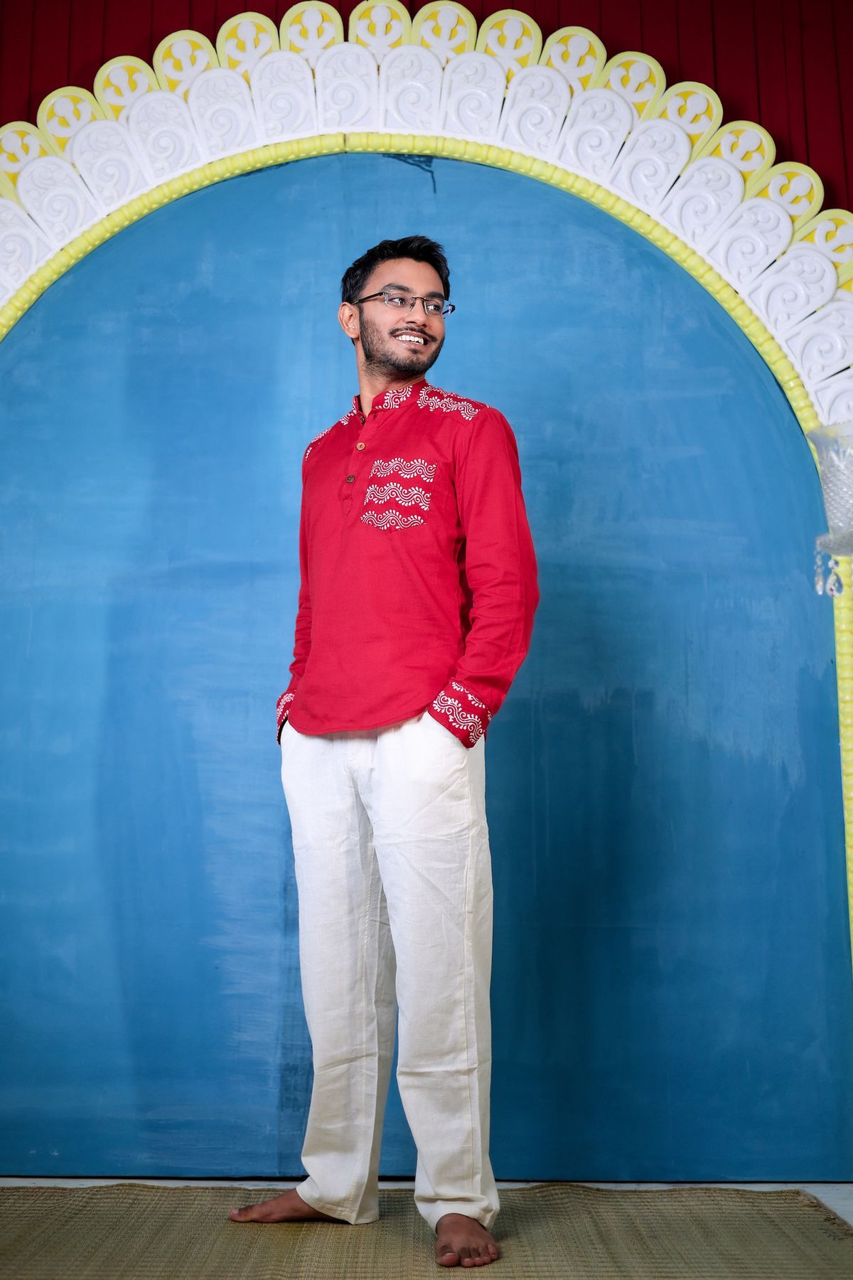 Alpona Laal Men's Short Kurta - Image 3