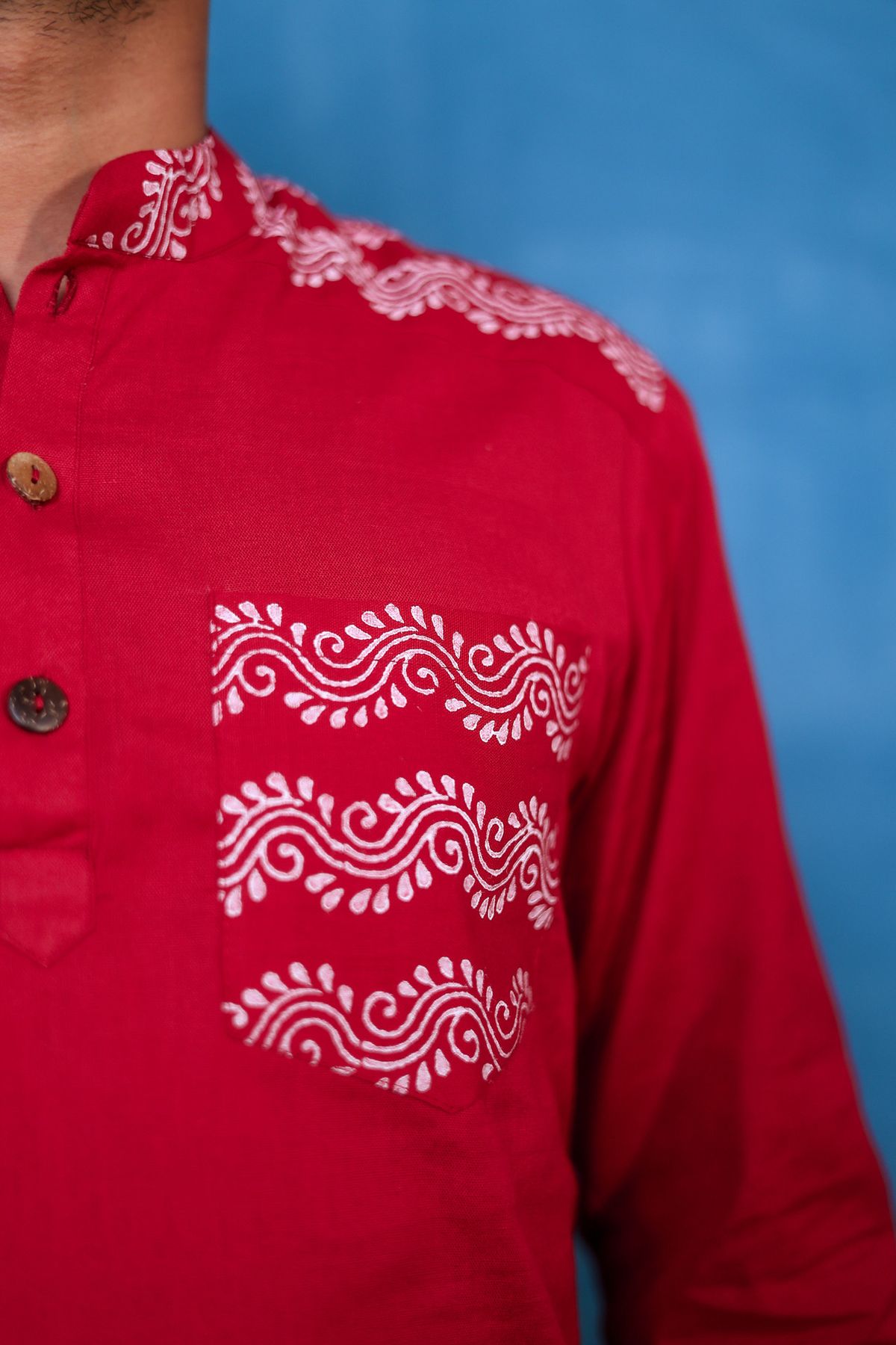 Alpona Laal Men's Short Kurta - Image 4
