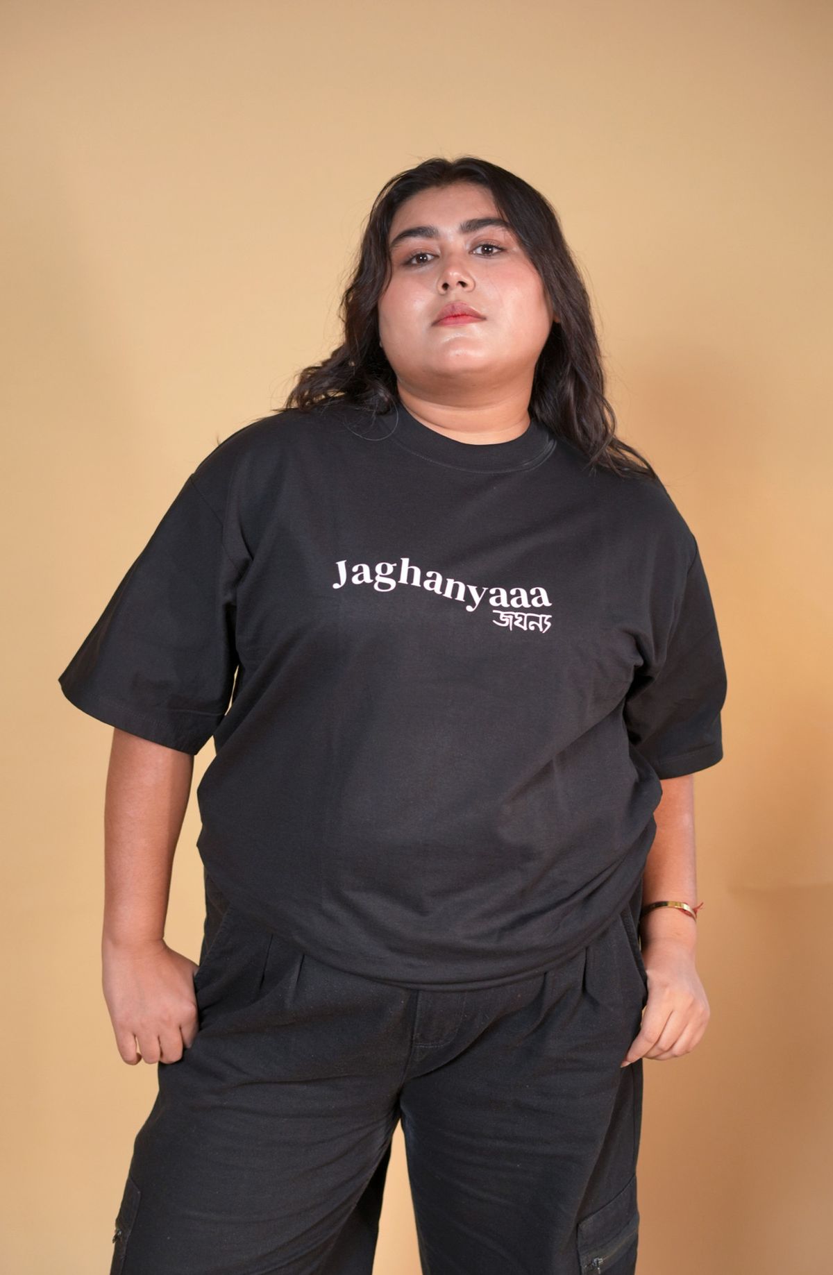 Jaghanyaa Black Printed Oversized Tshirt