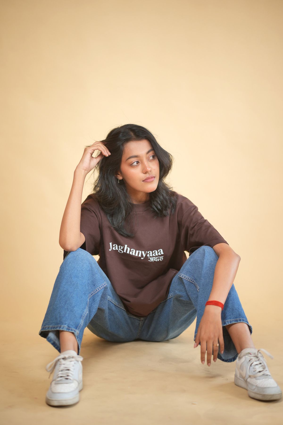 Jaghanyaa Brown Printed Oversized Tshirt - Image 4