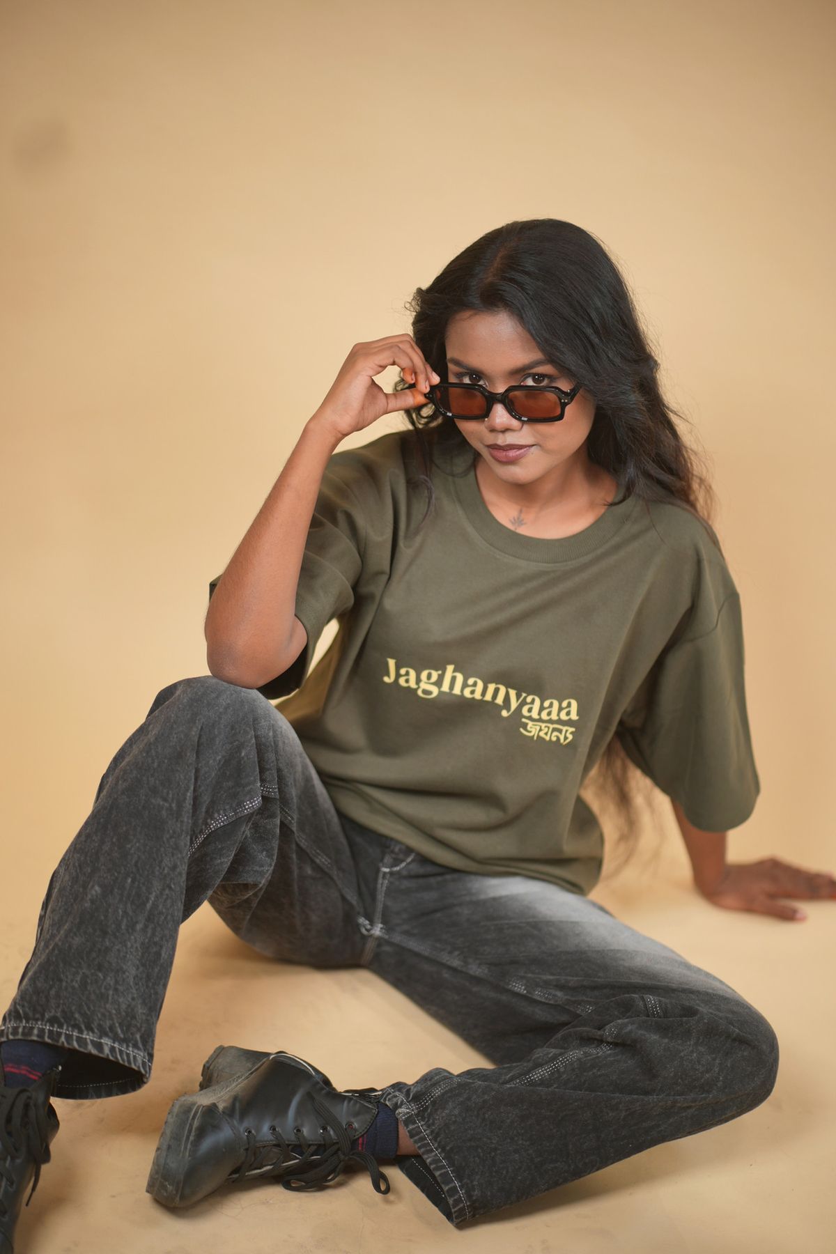 Jaghanyaa Green Printed Oversized Tshirt - Image 3