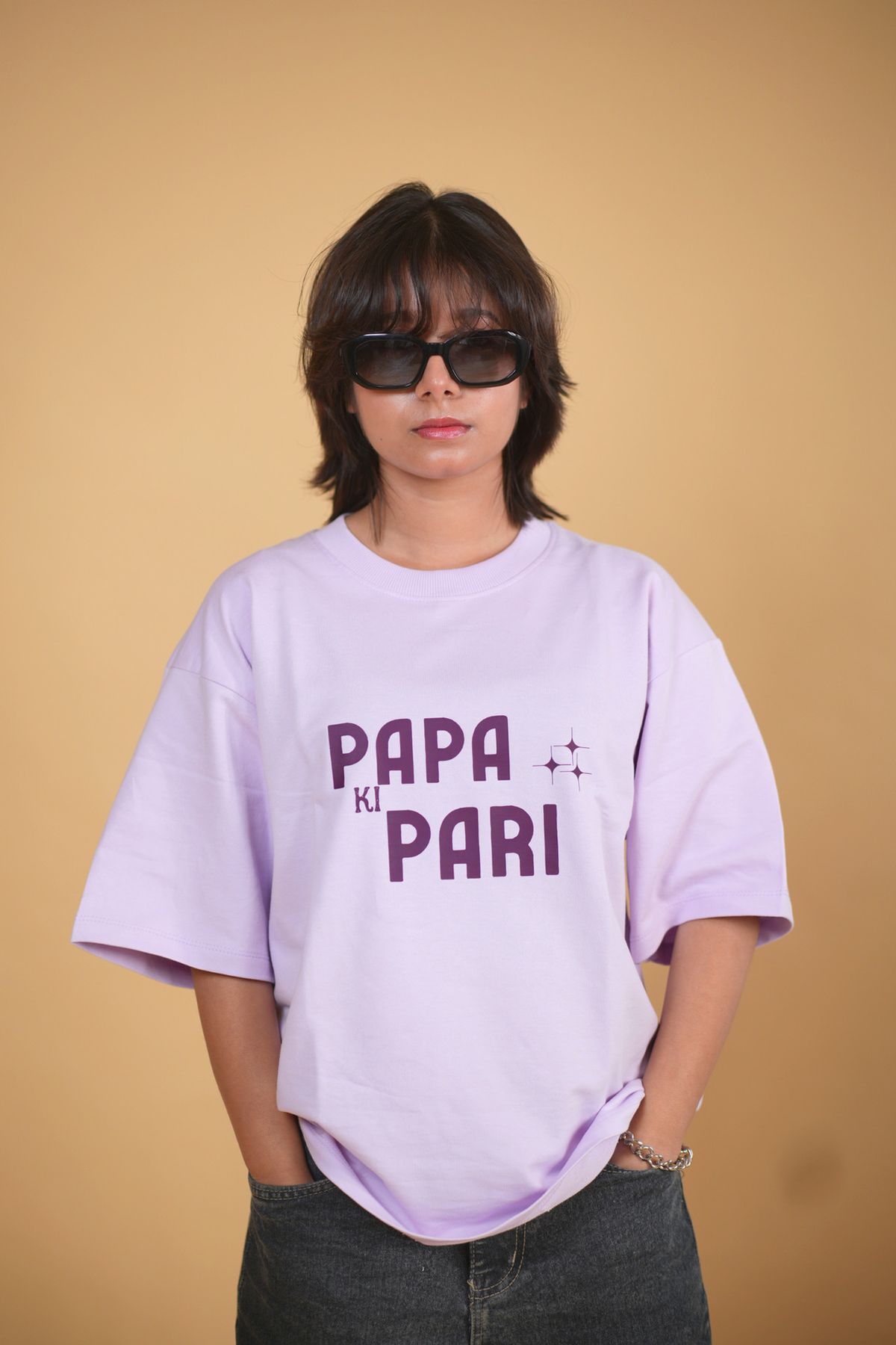 Papa Ki Pari Lavender Printed Oversized Tshirt