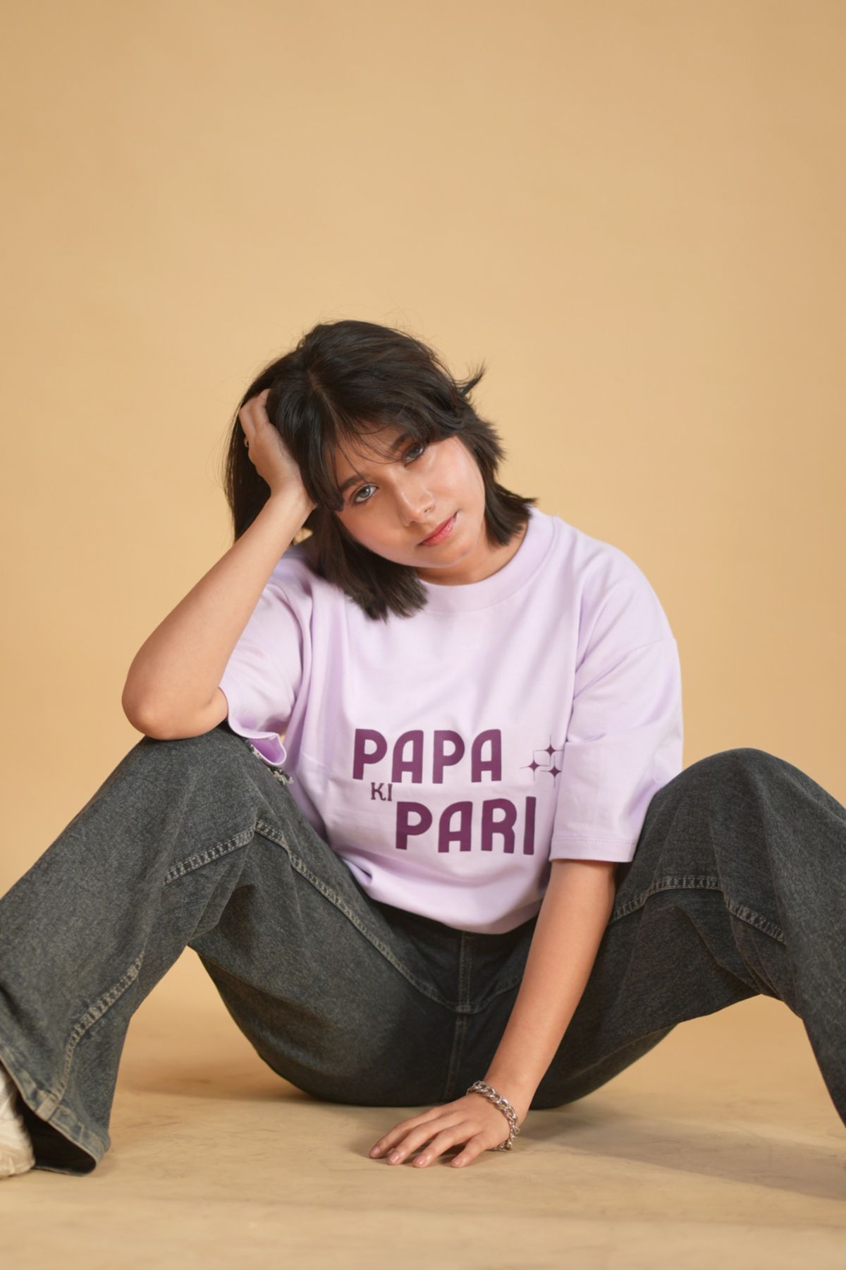 Papa Ki Pari Lavender Printed Oversized Tshirt - Image 3