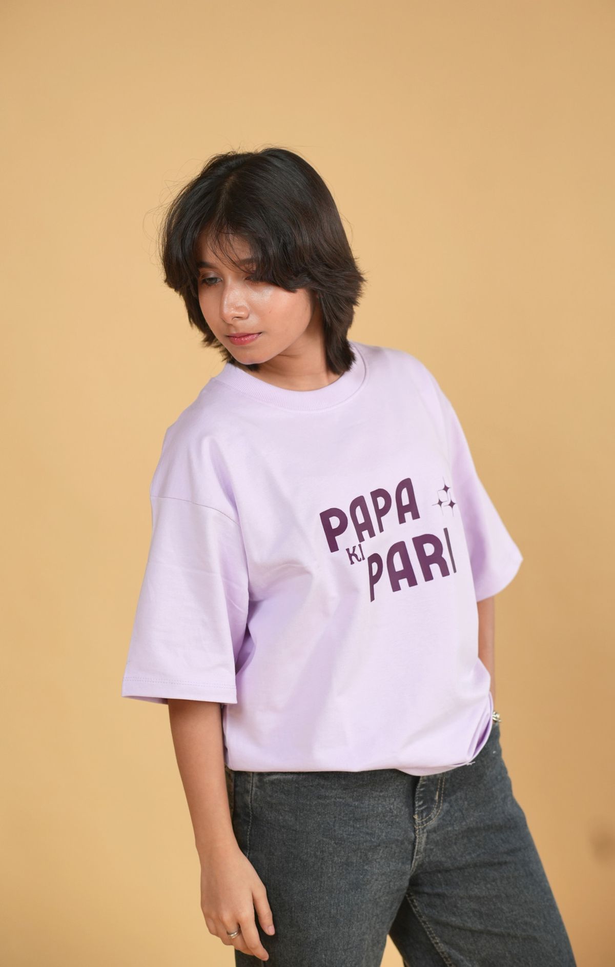 Papa Ki Pari Lavender Printed Oversized Tshirt - Image 4