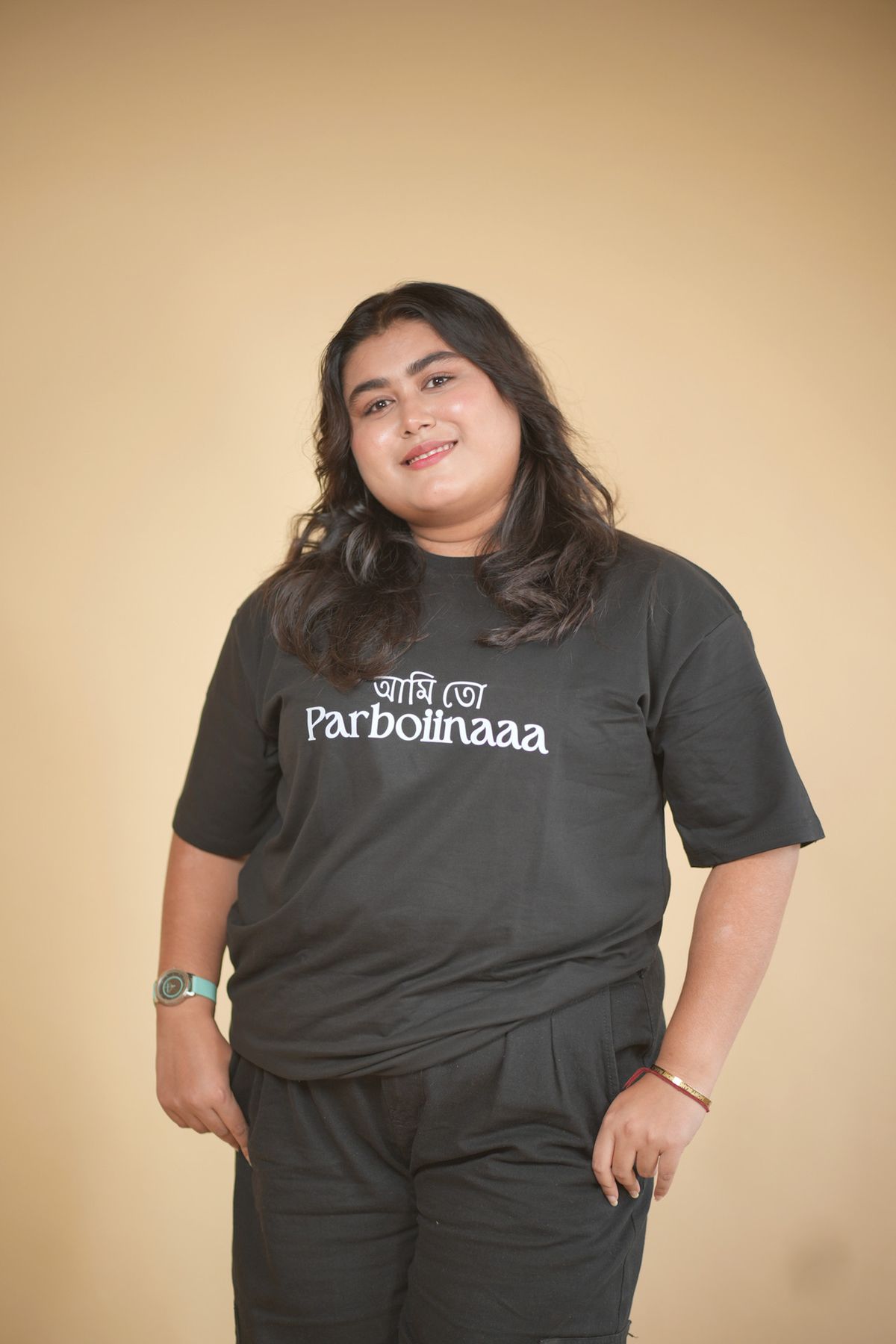 Parboina Black Printed Oversized Tshirt