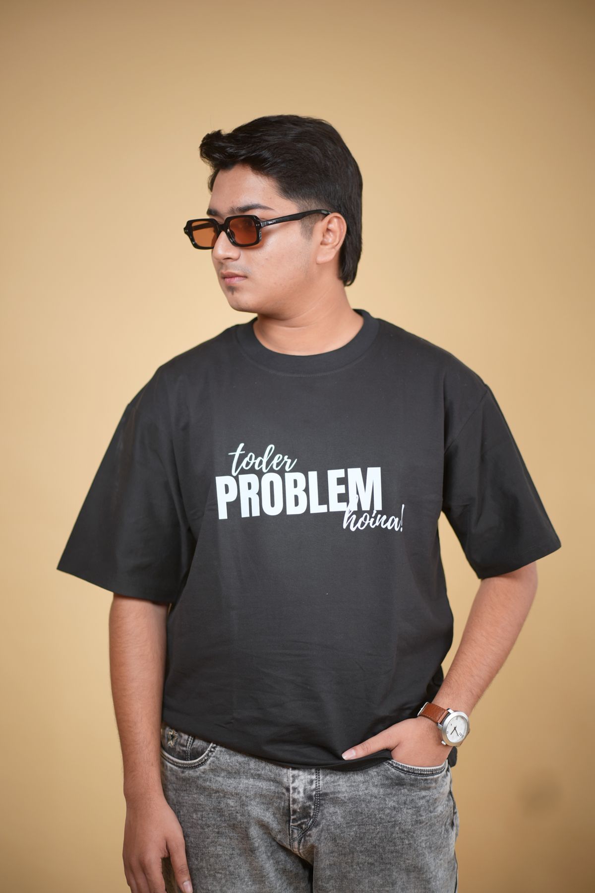 Problem Hoina Black Printed Oversized Tshirt