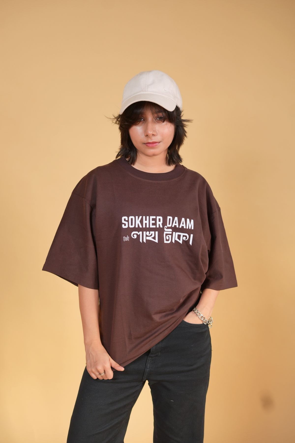 Shokher Daam Brown Printed Oversized Tshirt - Image 2
