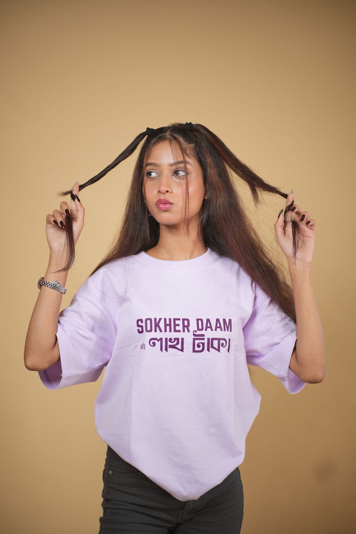 Shokher Daam Lavender Printed Oversized Tshirt - Image 3