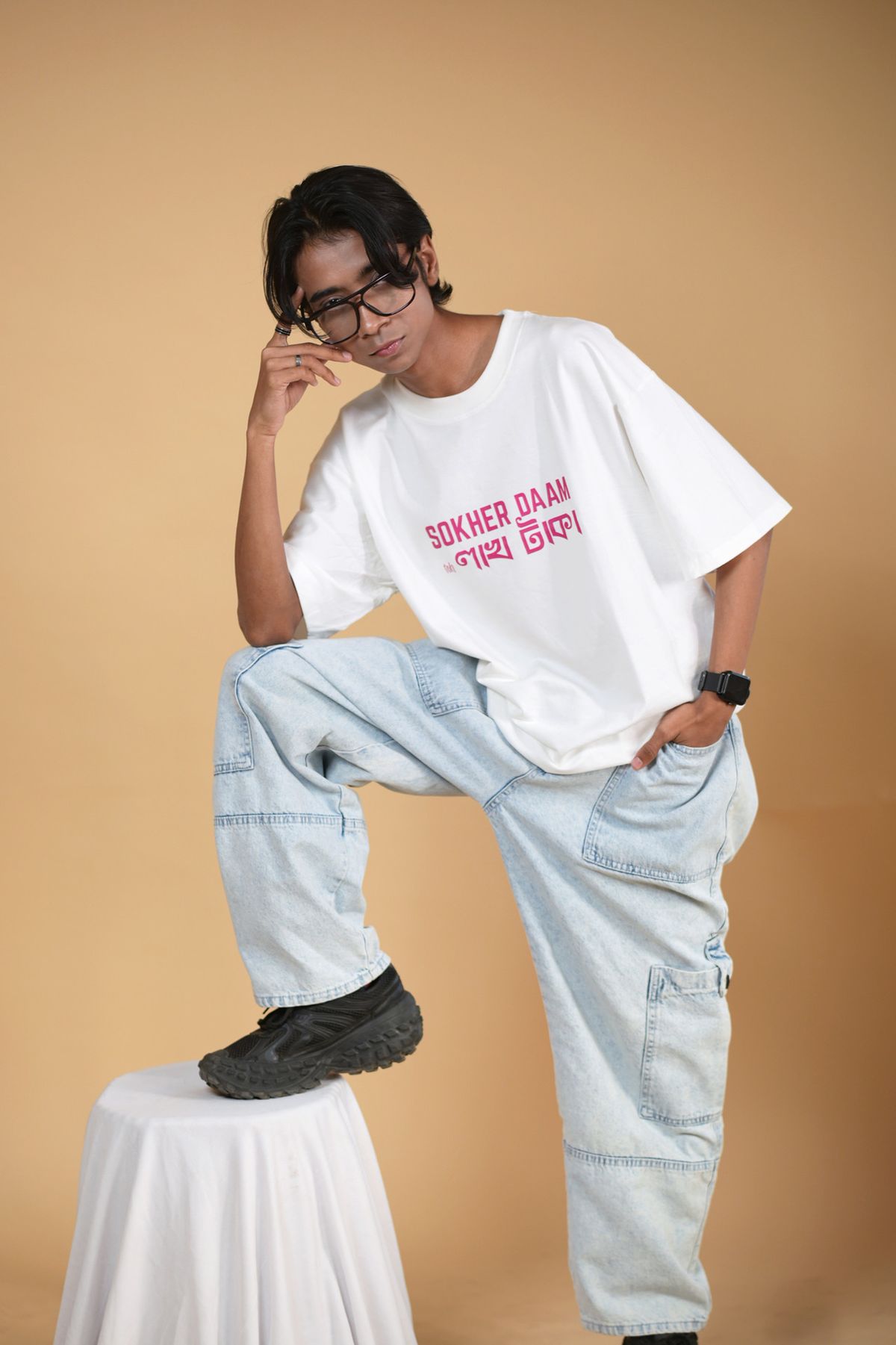 Shokher Daam White Printed Oversized Tshirt - Image 3